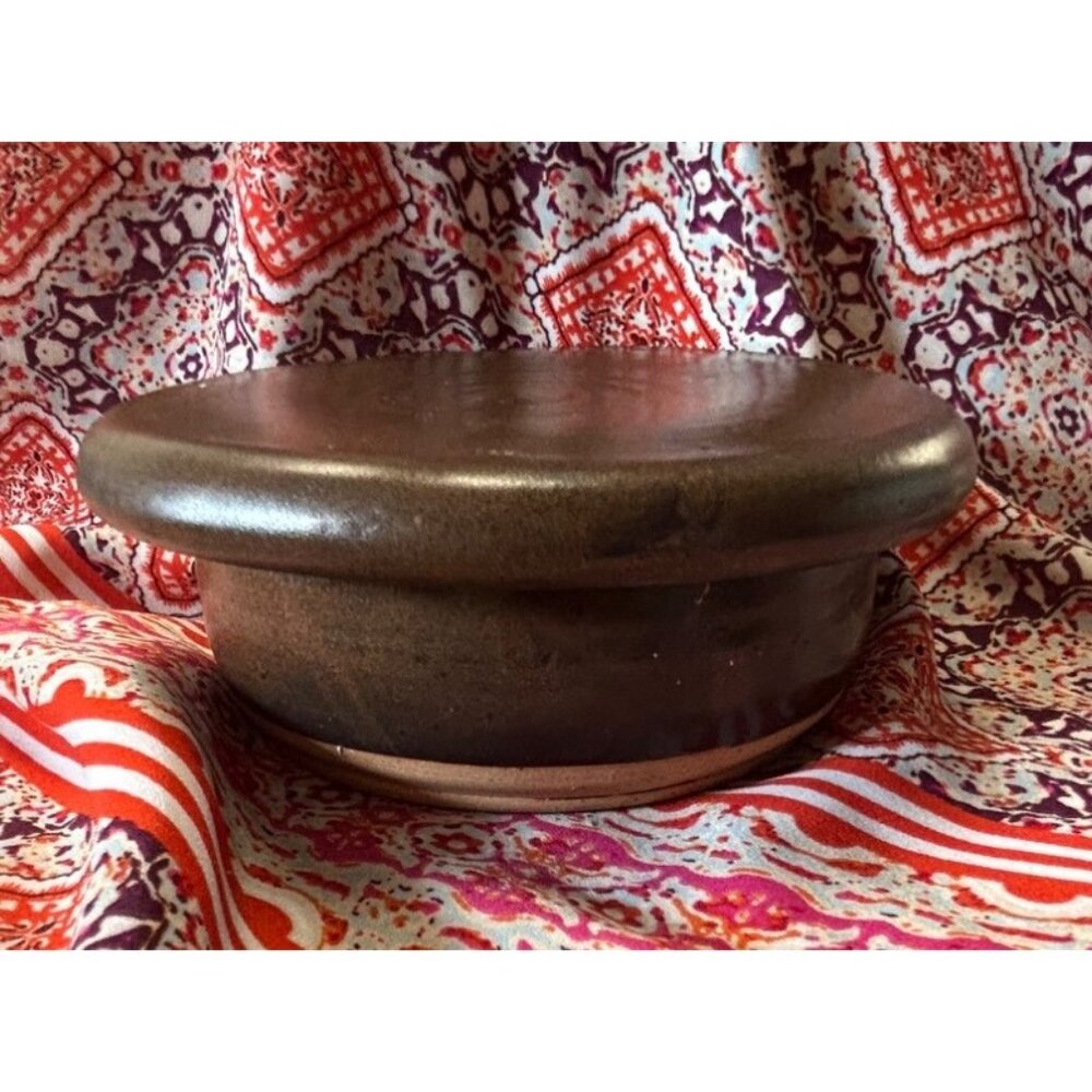 Handcrafted Murphy Pottery BUTTER BELL Brown Stoneware Bowl Lid signed 5.5” x 2”